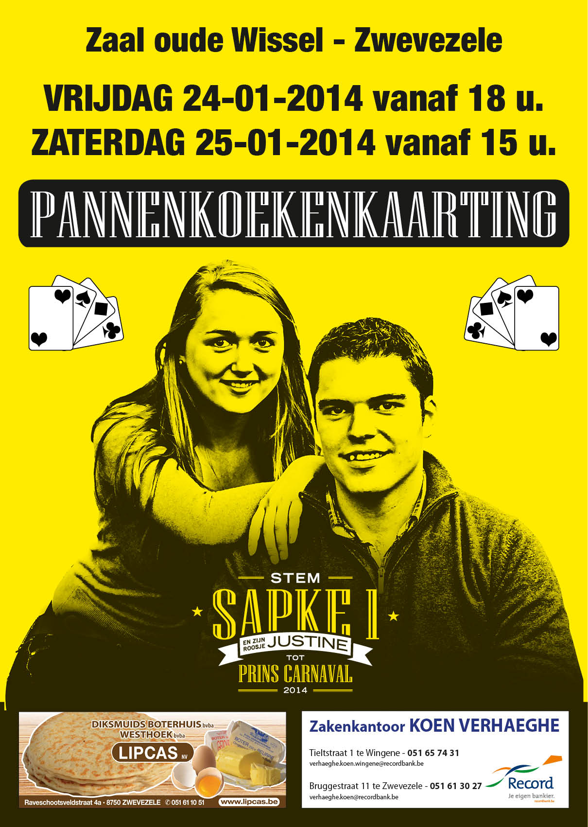 Pannenkoekenkaarting kandidaat prins Carnaval Zwevezele 2014